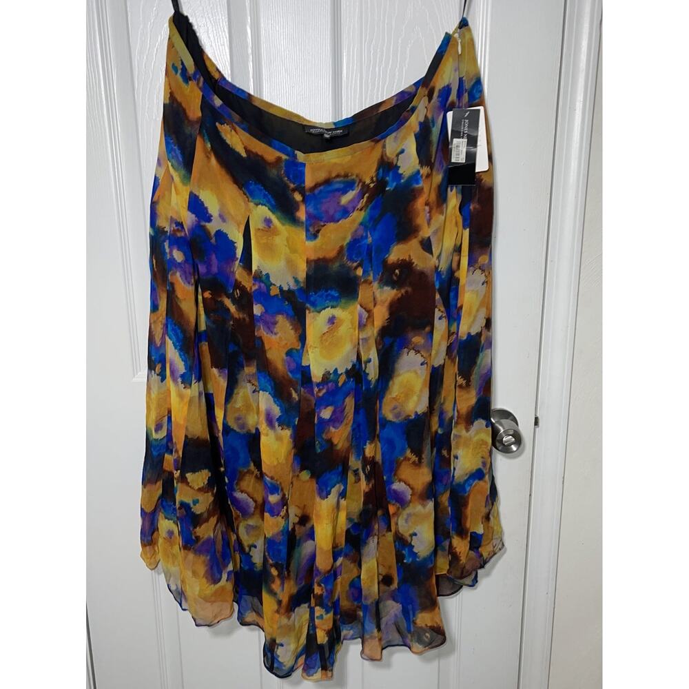 Jones New York Silk Surabaya Lapis Watercolor Print Midi Skirt 24W